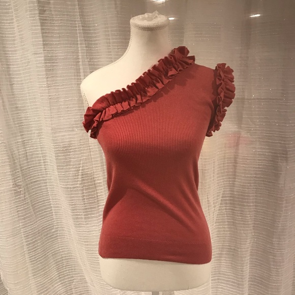 Rebecca Taylor Tops - NWT La Vie Rebecca Taylor Tea Rose Tank One Shoulder Top with Ruffles, XS